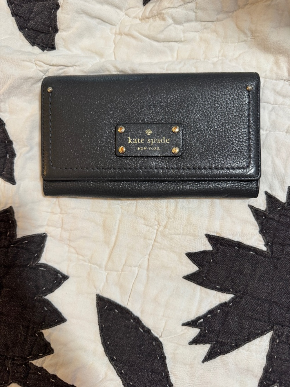 Kate Spade metallic gray trifold wallet EUC